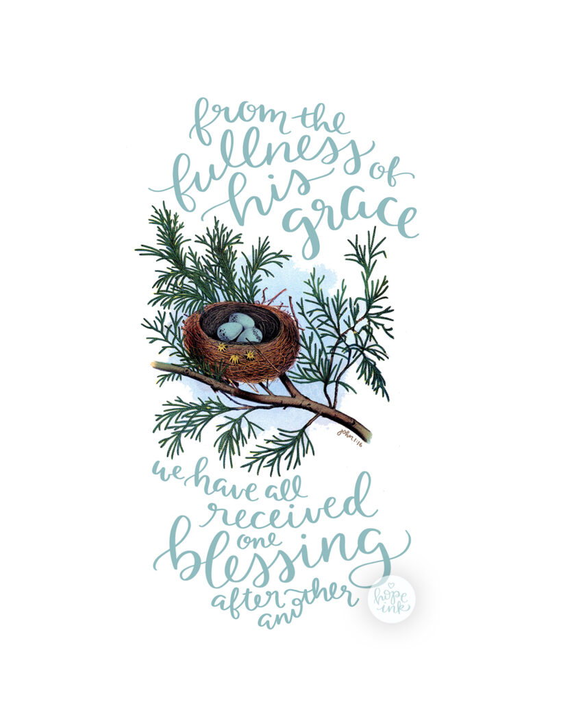From the Fullness of His Grace Blessing Nest Scripture Art | Hope Ink
